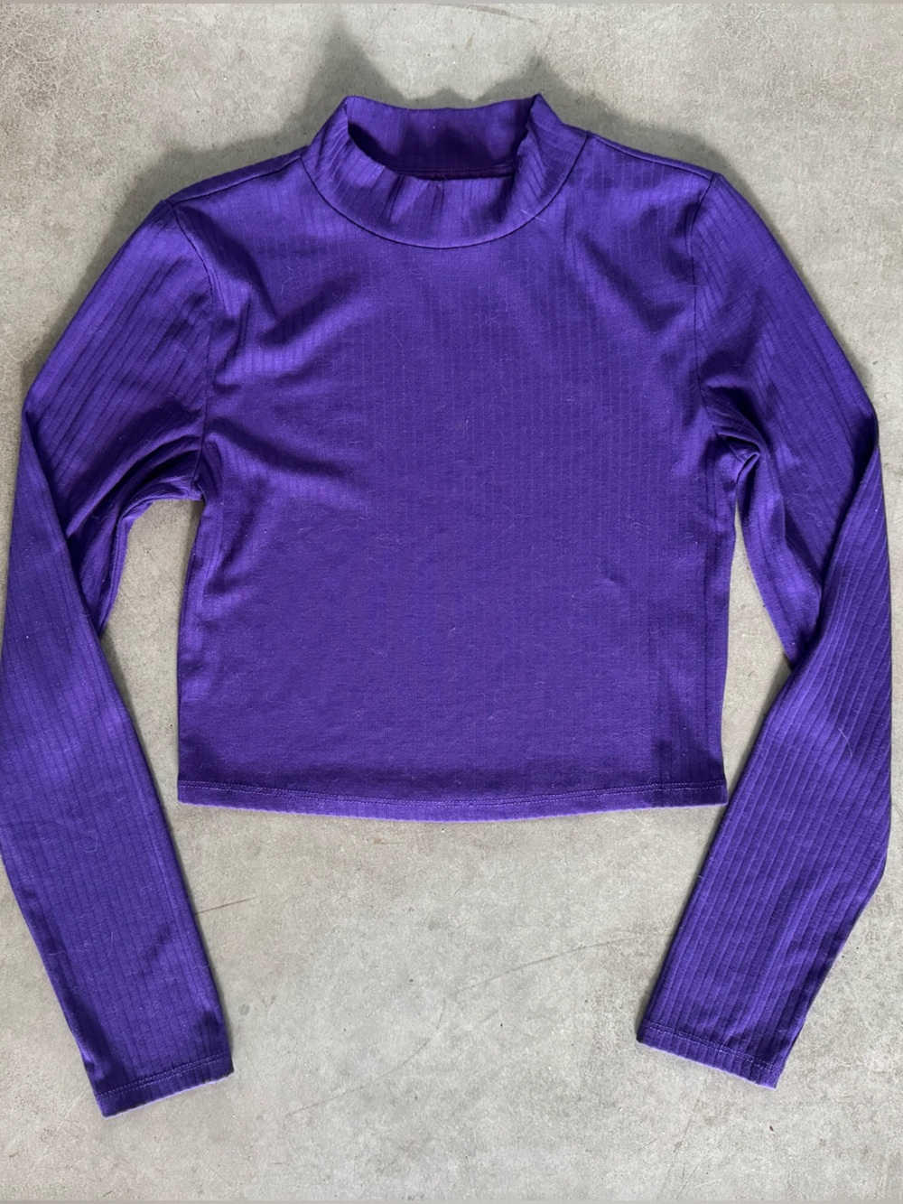 Primark Purple Ribbed Mock Neck Long Sleeve Crop Top